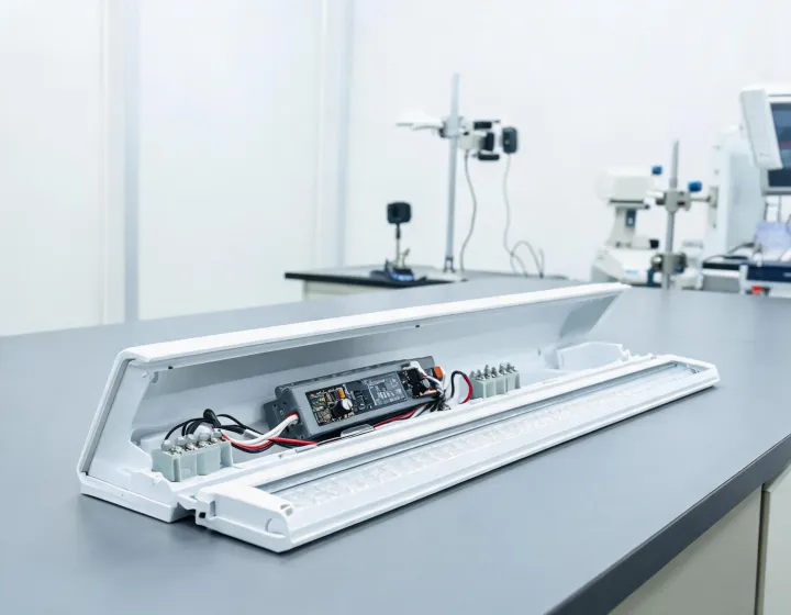LED driver wired inside a professional linear luminaire